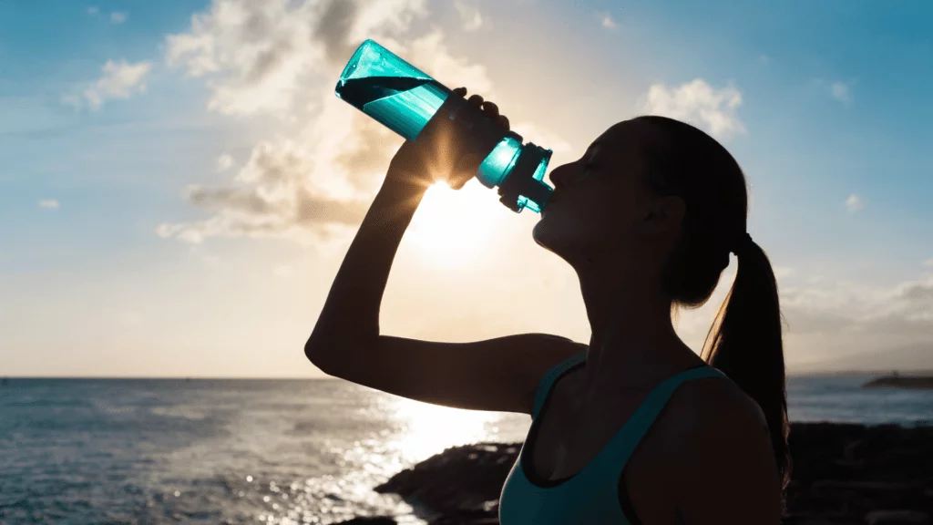 drinking water from waterbottle